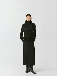 ICICLE | Thick Elastic Wool Roman Fabric Winter Knee Length Skirt