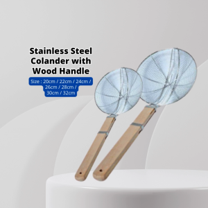 🔥Ramadan Sale🔥YU Ready Stock 20cm - 32cm Stainless Steel Colander with Wood Handle Strainer Household Kitchen Tool Food Strainer Oil Strainer / Penyekat Minyak / Penapis Makanan Alat Dapur