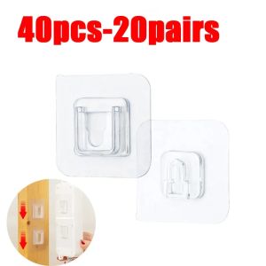 Double Sided Self-Adhesive Wall Hooks Transparent Snap Buckle 10 Pairs Removable Wall Mount No Drill Clear Storage Socket Holder