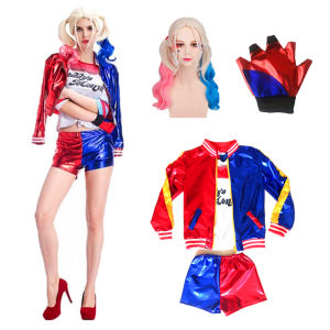 ชุดคอสเพลย์ฮาร์ลีย์ควินน์สำหรับเด็กผู้หญิงผู้ใหญ่ผู้หญิงแจ็คเก็ตฆ่าตัวตายชุดคาร์นิวัล