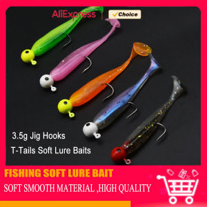 MrLurion 25pieces a box 5cm T-tails soft lure baits  fishing grub worm lure baits tackle  with 3.5g jig head hooks crankbaits