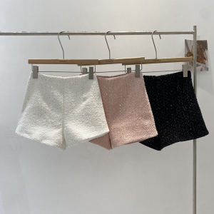 Thanh Lịch Thời Trang Sành Điệu Vải Tweed Quần Ống Rộng Nữ Quần Ngắn Cạp Cao Quần Short Quần Đùi Mùa Đông Hàng Mới Về Phong Cách Pháp Thon Gọn Ấm Cúng Quần Tây