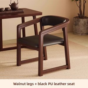 XIANGNANSONG | Vintage Walnut-colored Real Wood Dining Chair with Armrest and Backrest Soft Package