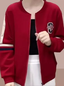 Áo Khoác Bóng Chày Ngắn Thời Trang Cho Phụ Nữ Trung Niên Và Cao Tuổi Áo Khoác Ngoài Thường Ngày Bằng Vải Polyester Cotton Dài Tay Cổ Tròn Khóa Kéo