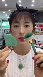 The Beauty Street Green Artificial Jade GuaSha Anti Aging Face Roller Set Face Massager