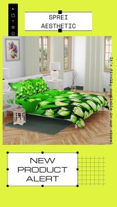 Sprei Katun Motif Green Tulips Aesthetic Anti Geser King Size