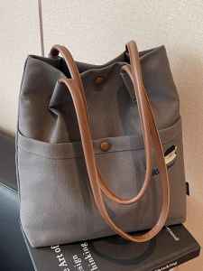 Large Capacity Canvas Tote Bag Embroidered Casual Commuter Single Shoulder Womens Bag Versatile Bucket Shape Backpack