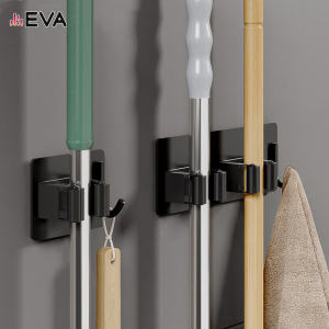 Stainless steel mop holder Broom holder Black nail free installation bathroom rack