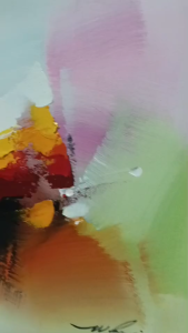 ภาพวาดสีน้ำมัน ชื่อภาพ"Happy Moment" คุณภาพพรีเมียมหรูหรา รูปพร้อมกรอบ ภาพติดผนังสไตล์มินิมอล