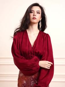 Wine Red V-Neck Body-Sculpting Banquet Dress Suite