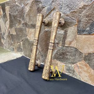 Handle Pintu Rumah Kuningan Antik Motif Godo Ukir 56 cm 2 Pcs