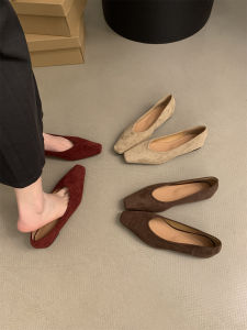 Korean Style Fairy Wind Mary Jane Shoes Womens Velvet Soft Bottom All-Match Slip-On Commuting Single Shoes Square Head