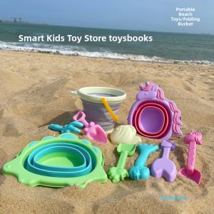 Portable Folding Beach Bucket Cartoon Dinosaur & Pink Pony Toy Set