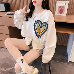 เสื้อฮู้ดคอกลมแขนยาวผ้าฝ้ายแท้สไตล์สตรีทแฟชั่นสำหรับผู้หญิง ฤดูใบไม้ผลิ 2024 ทรงหลวม ปกติ คอตั้ง ปกติ