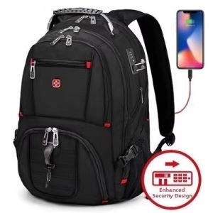 Large Capacity Mens Business Travel Backpack Shoulder Bag with Computer Compartment Casual Simple Style Waterproof Outdoor Bag