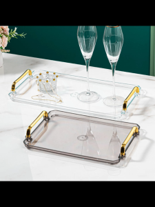Large Rectangular tray with Handle Gold Serving Trays Decorative Luxury Tea Tray Coffee Table Decor