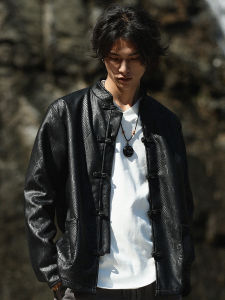 Autumn Winter Mens Suede Jacket Loose Fit Chinese Style Long Sleeve Casual Outerwear with Button Detail And Dark Pattern