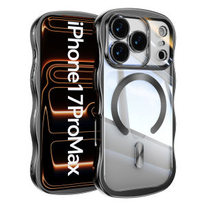 Luxury Plating Magnetic Phone Case For iPhone 17 16 15 14 13 Pro Max Air Simple Wave Design Wavy Frame Transparent Soft Cover