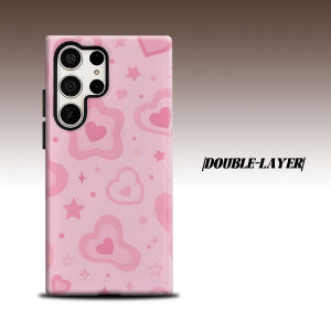 Pink Layer Hearts Star Doodle For Samsung Galaxy S26 S25 S24 A56 A36 Dual Layer Luxury Fashion Full Lens Protective Case
