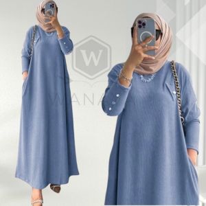 Gamis Knit Import Premium Terbaru Motif Polos Lengan Panjang Pakai Kancing Ramah Ibu Hamil