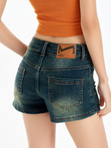 QIAOMIDUO | Summer American Retro Hot Girl Ultra-Short Denim Shorts Womens 2025 Trendy Streetwear Dark Wash Hot Pants Short Length