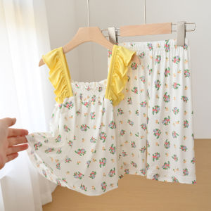 Summer Home Clothes Set for Girls 170 Medium And Large Children Lace Strap Shorts Sweet Style Childrens Clothing Set