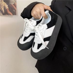 CODHong Kong-style thick-soled white sneakers for women new spring and summer Korean student chunky shoes with color-blocking design retro round-toe casual shoes