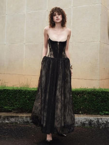 French Elegance Lace Embroidery Strap Dress Waist-defining Slimming Elegant Party Dress