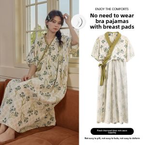 Miiow | Cat Woman Sleepwear Long Home Clothes Womens Style With Chest Pad Sweet Japanese Kimono Outwear Summer Season Polyester Fiber