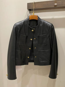 Black Leather Jacket Womens Fashionable Versatile Small Size Baseball Style Coat Commute Style Straight Tube PU Leather