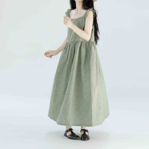 Japanese Style Loose Linen Summer Dress Womens Long Skirt with Flying Sleeves  Style A-Line Dress Beach Vacation Wear