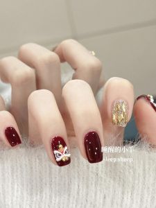 Handmade New Years Lion Wake up Red Wearable Nail Art Autumn Winter High-End Festive New Years Beautiful Nail Art