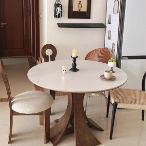 Scandinavian Retro Solid Wood round Dining Tables and Chairs Set For Home Modern Minimalist Mid-Ancient Silent Wind Stone Plate Classy Dining Table