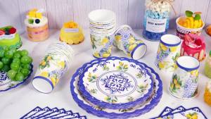 Đĩa Giấy Dùng Một Lần Họa Tiết Hoa Xanh Chanh Đường Kính 7/9 Inch Dùng Cho Tiệc Dã Ngoại 100 Cái/gói