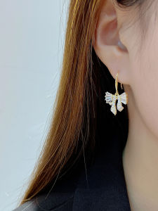 Trendy Butterfly Knot Earrings Women Luxury Small Audience Design New Fashion Jewelry Ear Hooks Alloy Embedded Artificial Gemstones