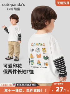 CUTEPANDAS Spring Autumn Long Sleeve T-Shirt Childrens Base Layer Shirt Boys Girls Babies Casual Knitted Fabric Stripe Pattern