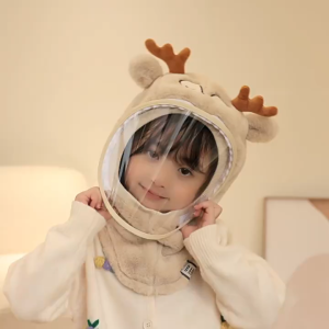 TUmama หมวกสำหรับเด็กผู้ชายและเด็กผู้หญิงมีฮู้ดกันลมพร้อมหน้ากากฮู้ดเครื่องป้องกันหูหมวกผ้าคลุมไหล่ที่อบอุ่นเด็ก