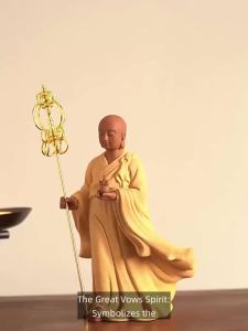 Ceramic Kshitigarbha Bodhisattva StatueMonk Figurine Holding Gold Staff Meditation Decor for Home Wealth Luck Feng Shui Decor