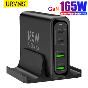 URVNS USB C Fast Charger 165W Compact 4 Port USB C Charging Station Portable USB C Wall Charger Adapter 2 USB C 100W and 2 QC USB A 22.5W for All iPad iPhone 14 13 12 11 Pro Max Mini Pixel Note Galaxy