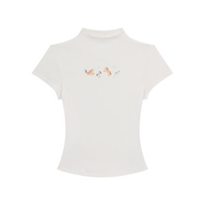 Fashion Collarless Short Sleeve T-Shirt White