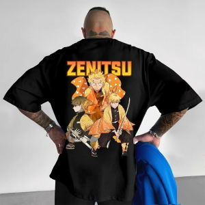 Bandai | Oversized Graphic T-shirt Anime Agatsuma Zenitsu Print Casual Loose Cotton Mens Clothing Summer Women Short Sleeved Tee Y2k Top