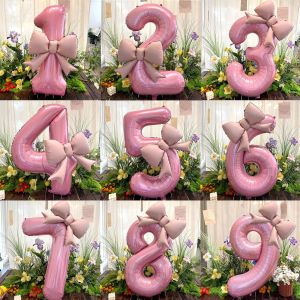 2pcs 40inch Pink Bowknot Number Foil Balloons Wedding Birthday Party Decoration Anniversary Decor Photo Props Party Supplies