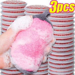 กระดาษทำความสะอาดเบ็ดตกปลาเรืองแสงฟองน้ำด้านข้างสองชั้นอเนกประสงค์3ชิ้นใช้ซ้ำได้หม้อล้างจานสายเงินแผ่นขัดถูอุปกรณ์ทำความสะอาดครัวในบ้าน