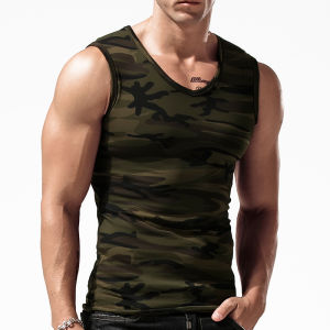 Summer Camouflage Military Green Vest Mens Wide Shoulder Slim Fit Sleeveless T-Shirt Outerwear Sport Trend Cotton Casual Wear
