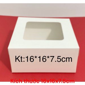 Hộp đựng bánh bông lan trứng muối handmade trắng 16x16x7.5 cm combo10 hộp