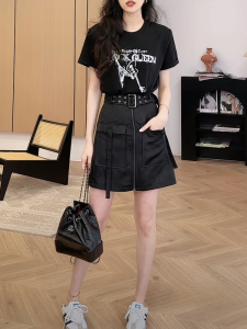 Shalldoer | Váy ngắn tay in chữ cổ điển phong cách Mỹ cho nữ mùa hè váy ngắn đa năng váy ngắn công sở váy chữ A quần áo công sở