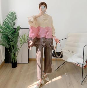 Pleated Color Matching Suit Three-Quarter Sleeve Straight-Leg Pants Two-Piece Suit #Ys381196 #YS325048