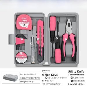 Pink Tool Kit Hand Tools Combination Set Home Repair Pliers Tape Measure Hammer Hardware Set Quality Carbon Steel Screwdriver