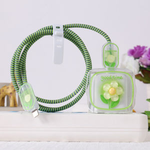 Cute Green Flowers Charging Protective Cover Charger Protector Cable Data Organizer For iPhone 18W/20W Charger Accessories