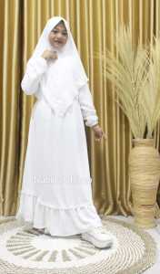 Gamis Anak Putih Set Jilbab  3-15 Tahun